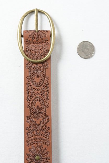 Floral Stitch Oval Buckle Belt