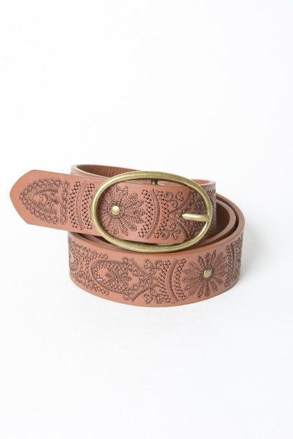 Floral Stitch Oval Buckle Belt