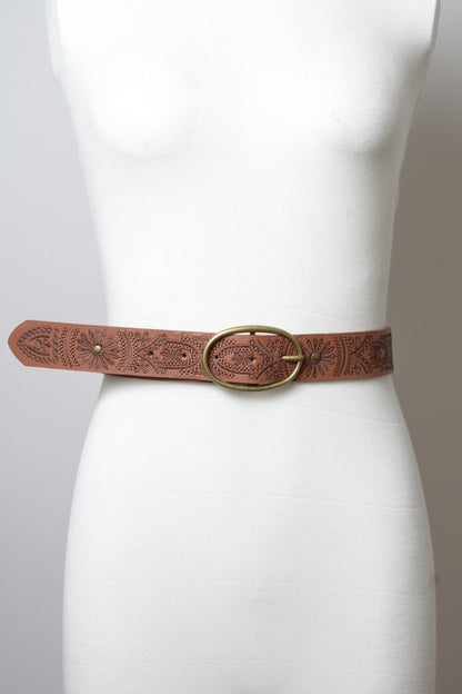 Floral Stitch Oval Buckle Belt