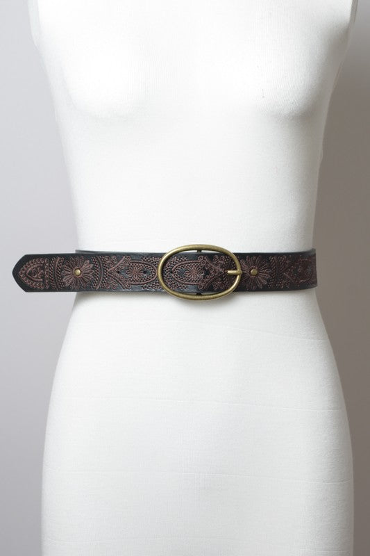 Floral Stitch Oval Buckle Belt