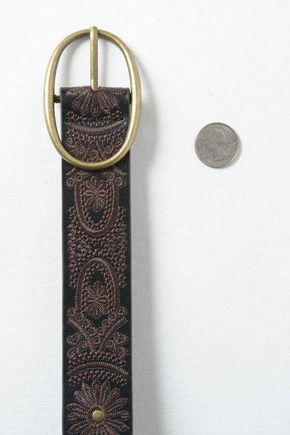 Floral Stitch Oval Buckle Belt