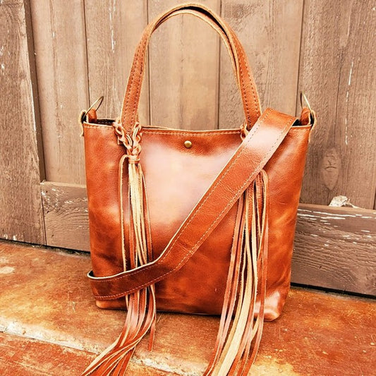 Genuine Bucket Handbag w/ Braided Tassel Fringe