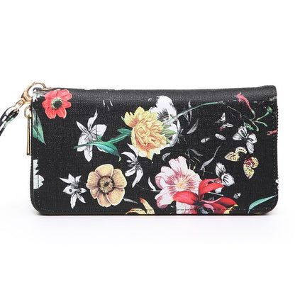 Flower Printed Zip Around Wallet Wristlet