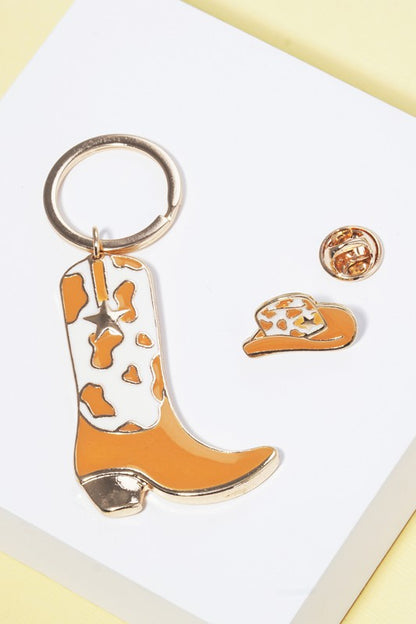 Western Hat and Boots Keychain Pin Set