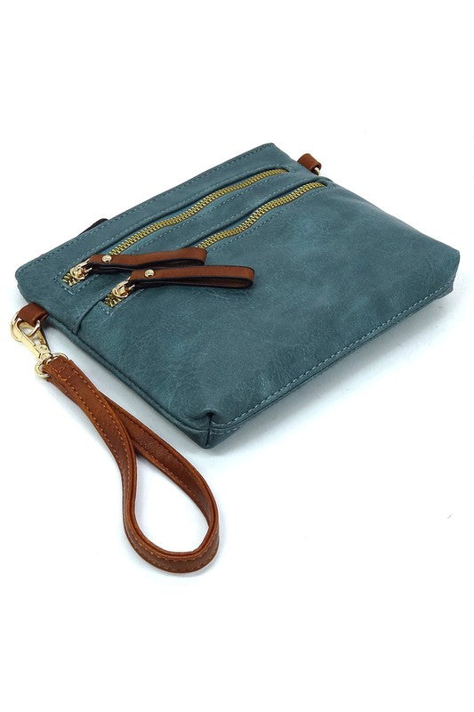 Fashion Multi Zip Pocket Crossbody Bag Clutch