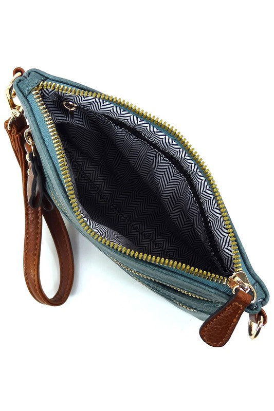 Fashion Multi Zip Pocket Crossbody Bag Clutch