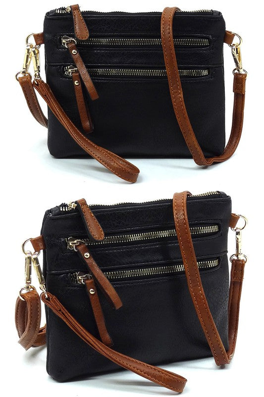 Fashion Multi Zip Pocket Crossbody Bag Clutch