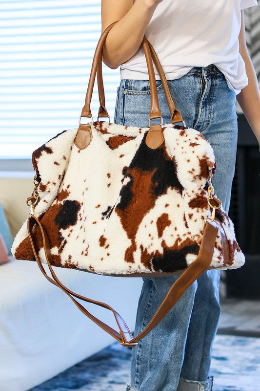 Cow Print Sherpa Bag