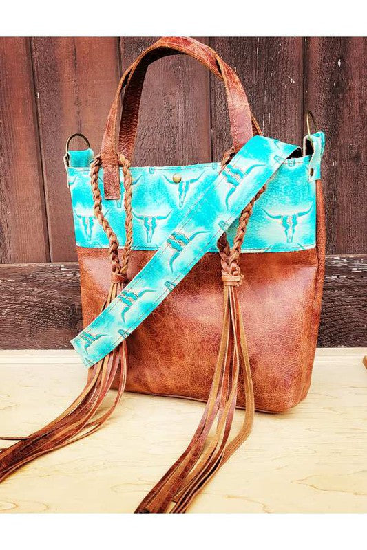 Bucket Handbag w/ Turquoise Steer Head Accent