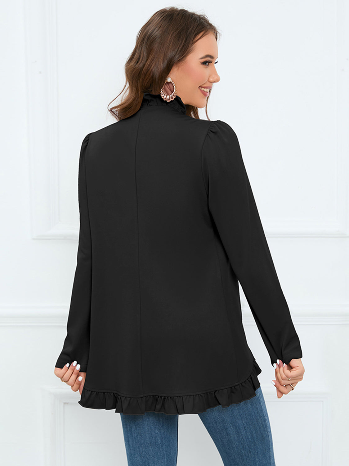 Ruffled Long Sleeve Blazer